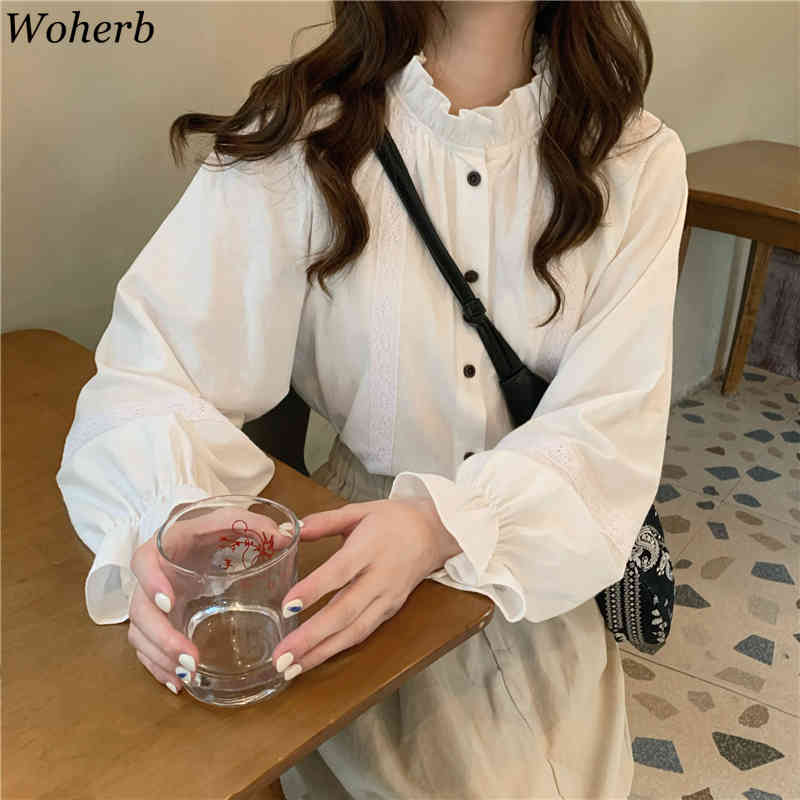Casual Two Peices Set Elegant White Ruffle Blouse + High Waist Midi Skirts Japanese Style Women All Match Outfits 210519