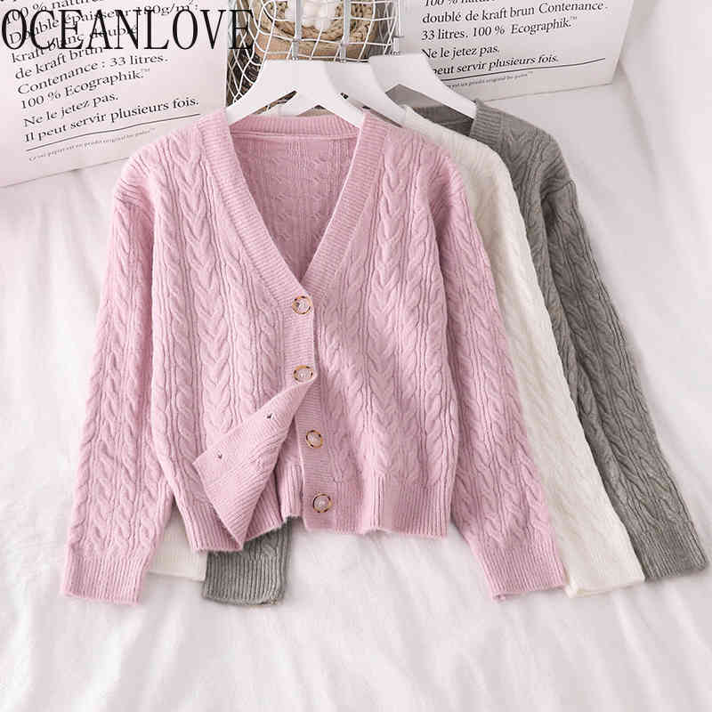 Winter Clothes Women Tops V Neck Solid Autumn Korean Sweaters Sweet Short Elegant Cardigans Ropa Mujer 18227 210415