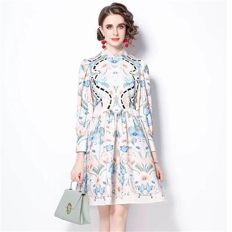 Elegant Ladies Summer Fall Print Dress Stand collar Lantern sleeve Slim A-line Floral Printted All-macth Knee-length 210602, Picture color
Elegant Ladies Summer Fall Print Dress Stand collar Lantern sleeve Slim A-line Floral Printted All-macth Knee-length 210602, Picture color