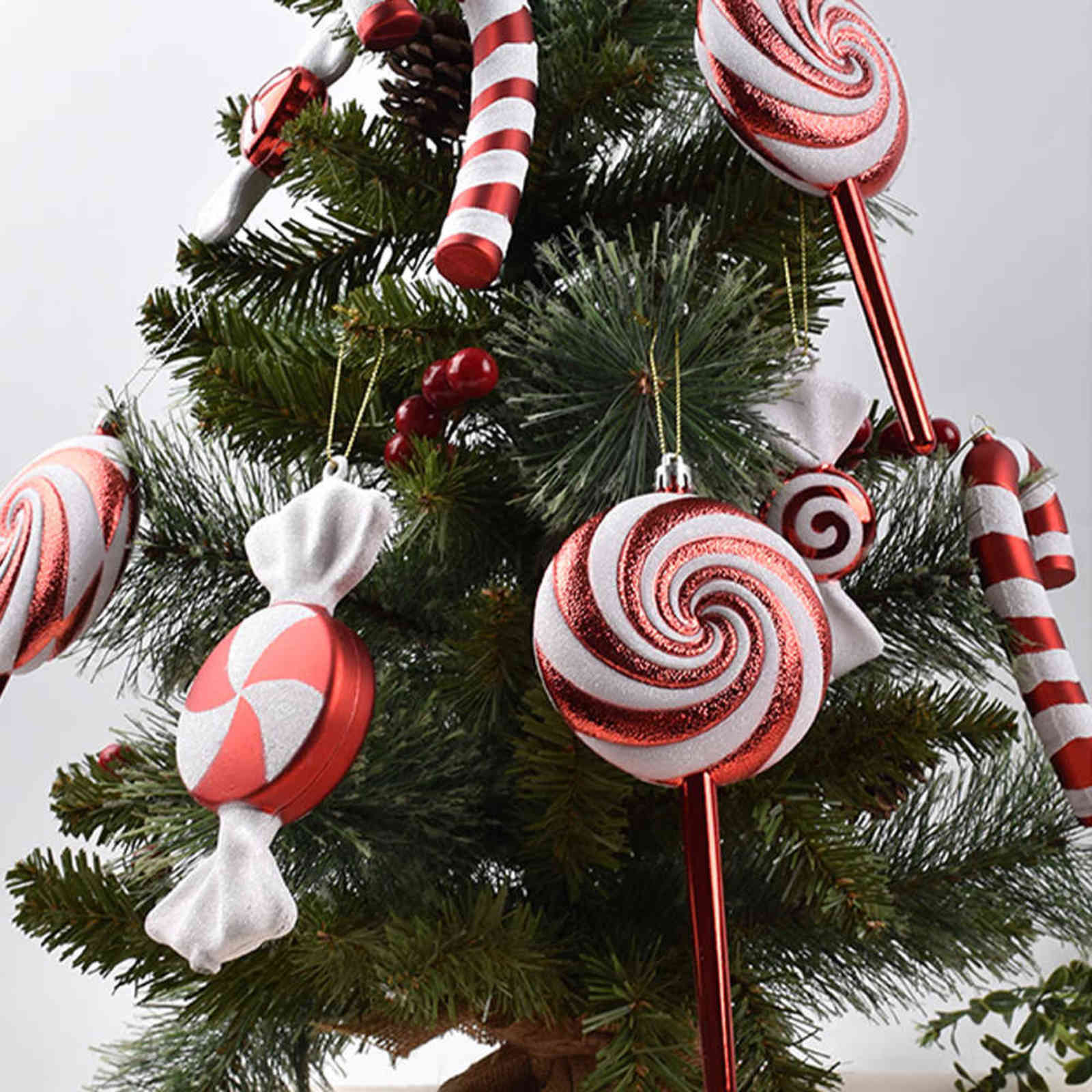 Large Red White Candy Lollipop Christmas Ornaments - Iron Stick, Home & Party Decoration