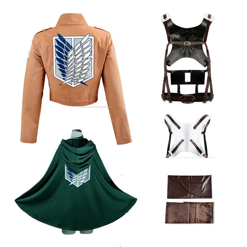 Anime Attack on Titan Levi Ackerman Cosplay Costume Set Wig Jacket Cloak Leather Harness Belt Apron Skirt Scouting Legion Cape Y0913