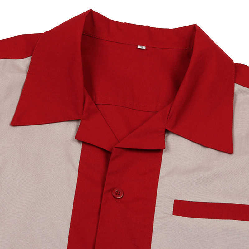 Casual Men Dress Shirts Short Sleeve Camiseta Retro Hombre Bowling Button-Down Shirt Patchwork Men's Shirts Regular Fit 210527