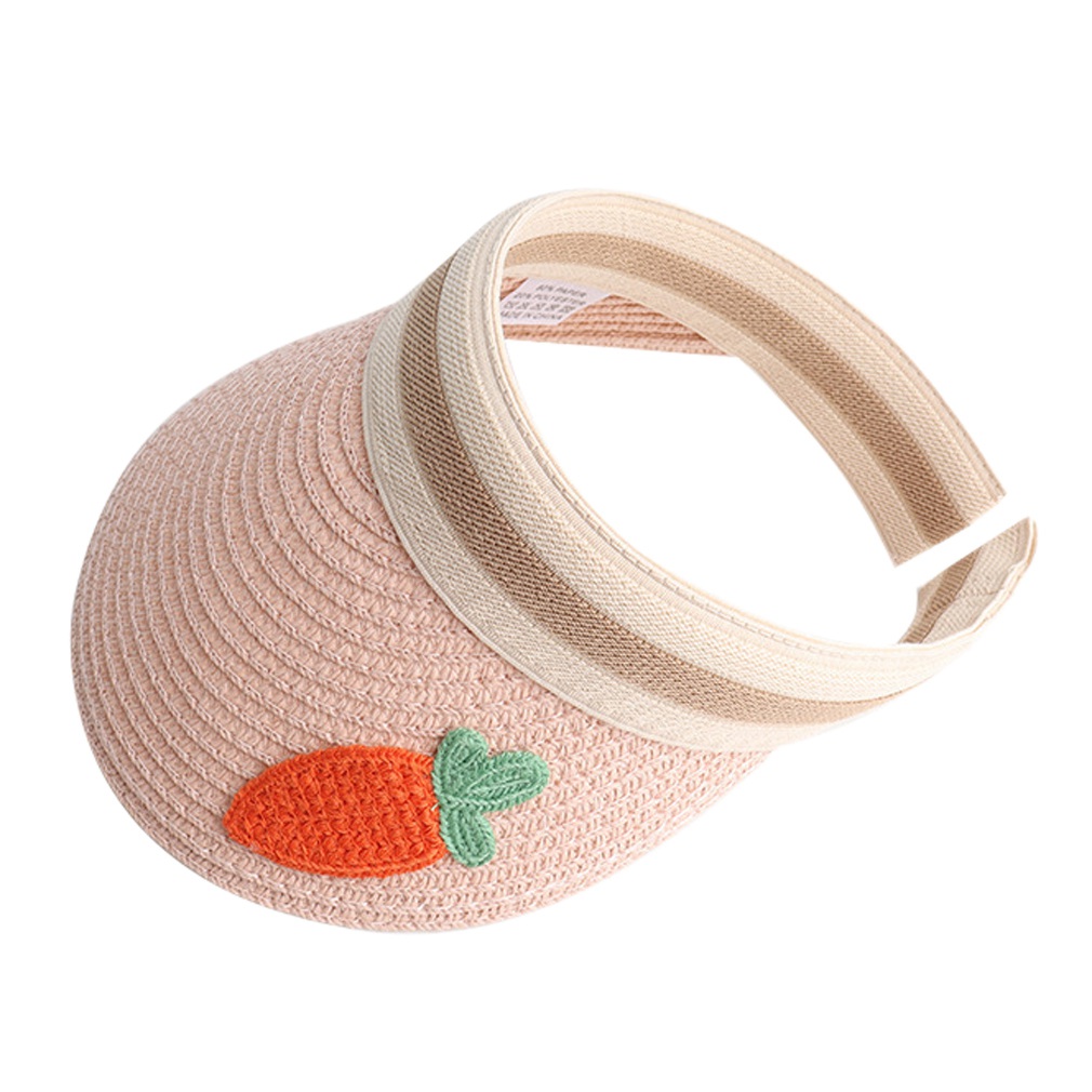 Women Girls Straw Visor Cap Outdoor Summer Beach Party Sun Hat UV Protection Fruit Flower Wide Brim