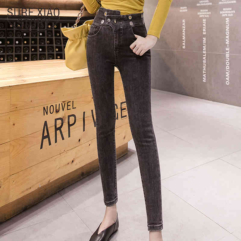 Pencil Pants Jeans Women Autumn Spring Korean Fashion Stretch High Waist Soft Skinny Embroidered Flares Ladies Trousers 8247 50 210417