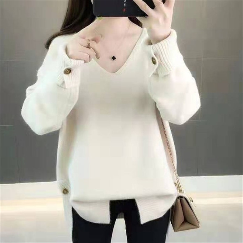 Spring Winter Plus Size Women Sweaters and Pullovers Cashmere V-neck Loose Korean Christmas Jumper 11843 210510