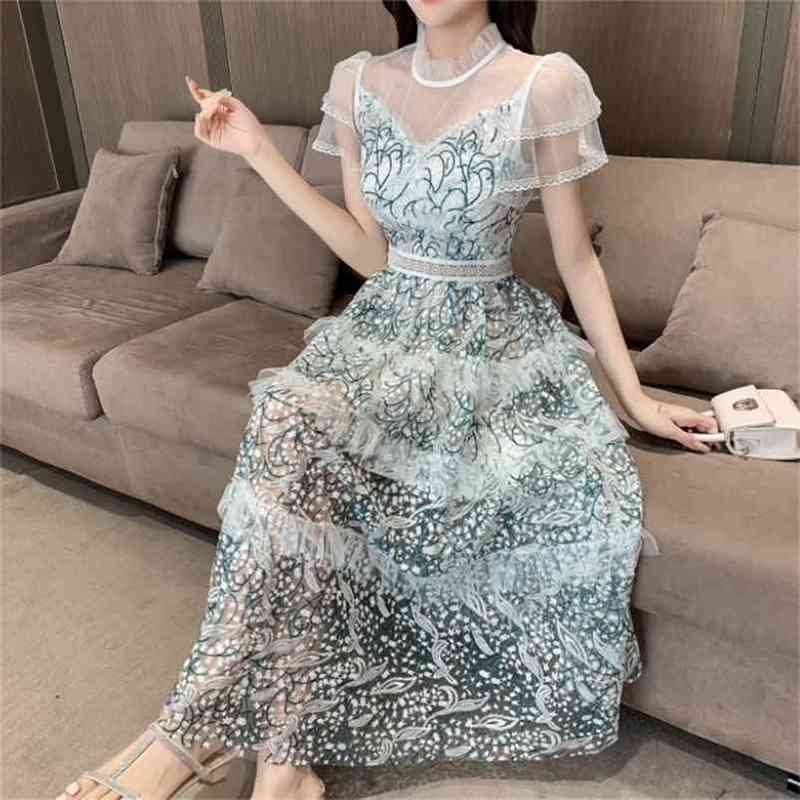 Vintage High Waist Long Dress Elegant Summer Women Boho Runway Mesh Embridery Short Sleeve Ruffles Vacation Party 210519, Photo color
Vintage High Waist Long Dress Elegant Summer Women Boho Runway Mesh Embridery Short Sleeve Ruffles Vacation Party 210519, Photo color