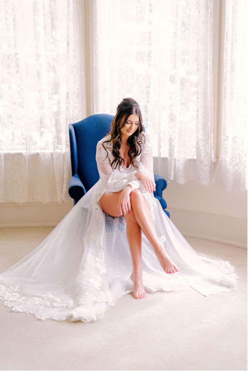 Lace Women Sleepwear Robes Ladyies Sexy Illusion Kimono Pregnant Prom Nightrobes Bathrobe Appliques Nightgown Bridesmaid Nightwear