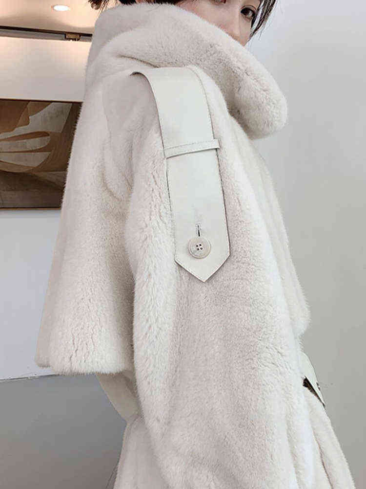 Lautaro Winter Long White Thick Warm Soft Fluffy Faux Mink Fur Trench Coat for Women Double Breasted British Style Fashion 211123