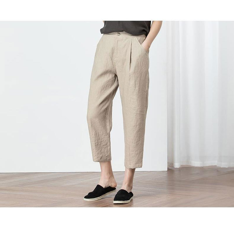 Summer Fashion Women High Waist Harem Pants Plus Size Loose Calf-length all-matched Casual cotton linen pants D166 210512