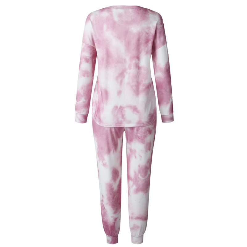 Tracksuit Casual suit Autumn Winter Women's Suit Tie dye Printed 0-Neck Sweatshirt + Long Pant 2 Piece Set 210515