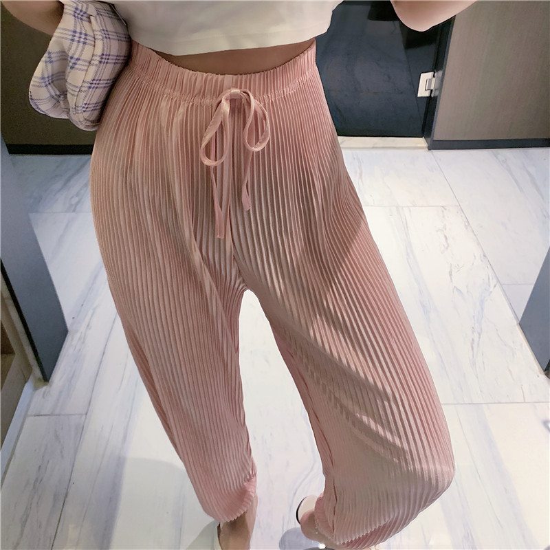 Pants & Capris Summer Fashion Thin Loose Pink Elastic High Waist Pleated Harem Pant Women Joggers All-match Pantalones De Mujer 210429