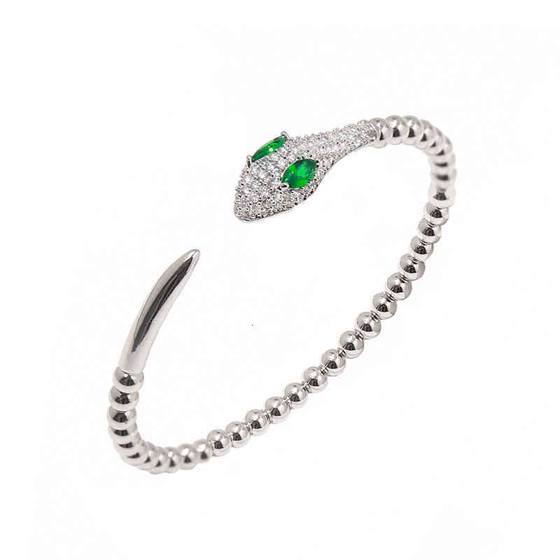 Charm Bracelets 01 Snake Shaped Micro Inlaid Zircon Green Eye Opening Bracelet Atmosphere Exquisite Full Diamond Bead Edge Hand Jewelry