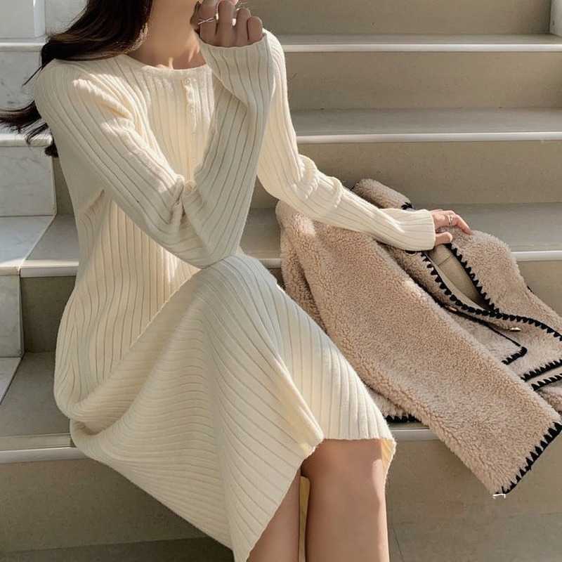 Elegant Sweater Dres Midi Long Sleeve Slim Party Knitted O-Neck Korean Female Autumn Winter 210604, Creamy-white
Elegant Sweater Dres Midi Long Sleeve Slim Party Knitted O-Neck Korean Female Autumn Winter 210604, Creamy-white