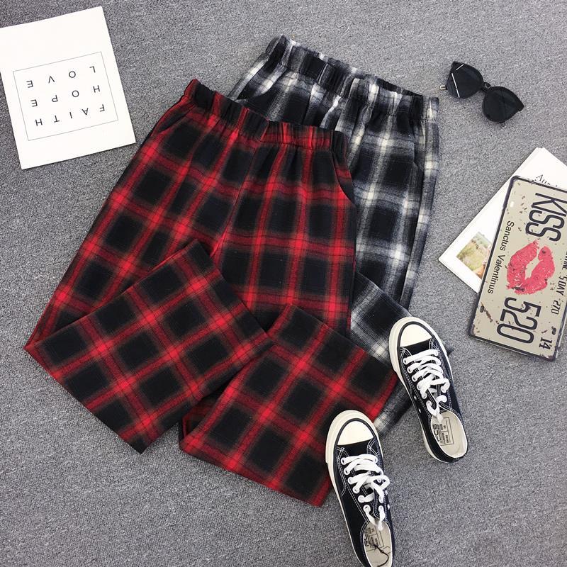 Wonder Harajuku Streetwear Plaid Pants Women High Waist Loose Wide Leg Korean Hip Hop Men Trousers 210510