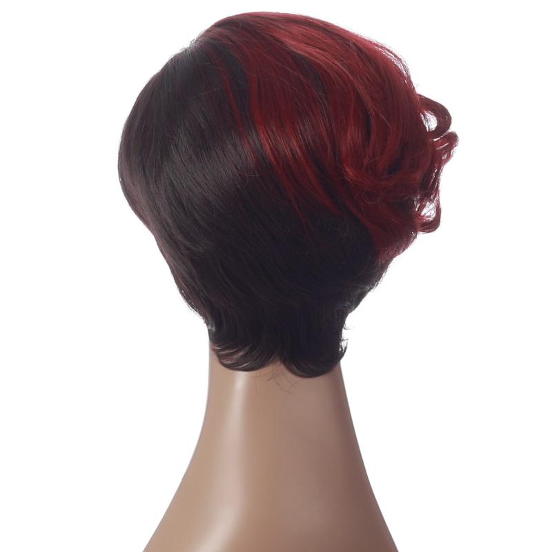 Synthetic Wigs Short Curly For Black Women With Bangs Natural And Wine Red Hair Daily Use Heat Resistant Fiber Wig