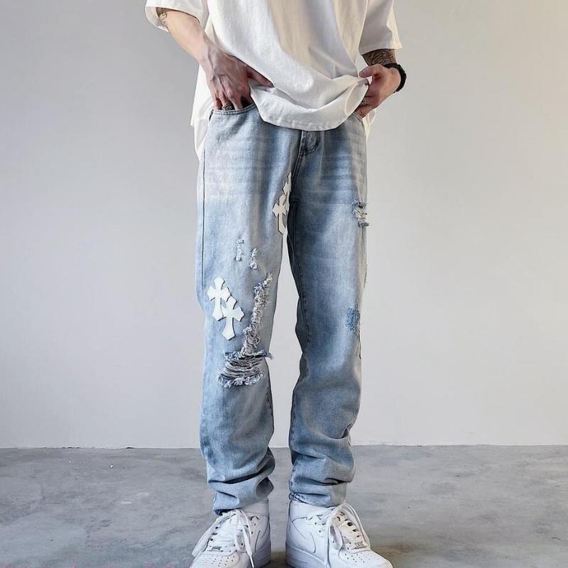 Men' Jeans Western Style High Street Cross Sticking Cloth Ripped Men Fashion Pencil Pants Ins Slim Chic Jean Trousers, Blue
Men' Jeans Western Style High Street Cross Sticking Cloth Ripped Men Fashion Pencil Pants Ins Slim Chic Jean Trousers, Blue