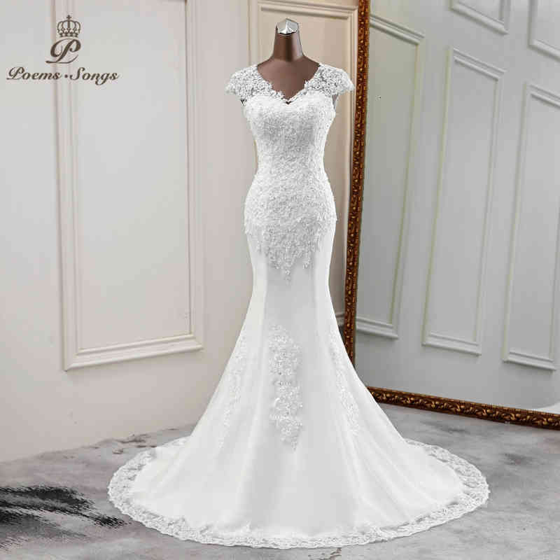Elegant new marriage V-neck wedding gowns beautiful bride dress applique mermaid vestido novia, Ivory
Elegant new marriage V-neck wedding gowns beautiful bride dress applique mermaid vestido novia, Ivory