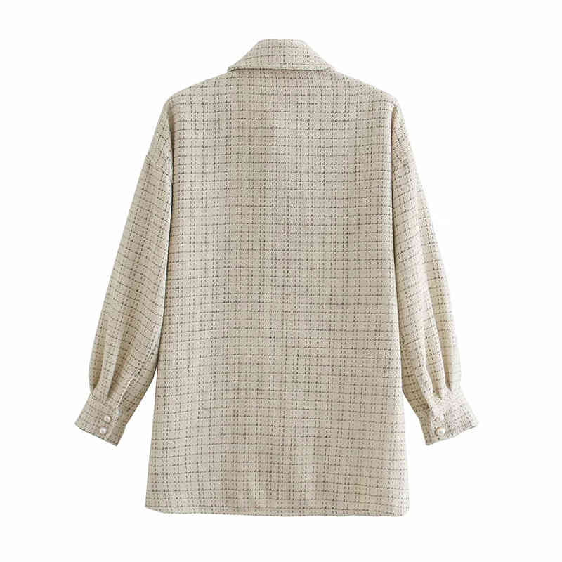 Tweed Women Vintage Oversize Plaid Shirts Spring-Autumn Chic Ladies Streetwear Loose Shirt Elegant Female Outfit Girls 210430