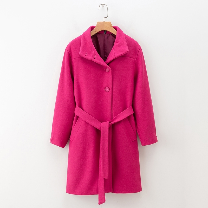Autumn Women Outwear Fashion Rose Pink Color Full Sleeve Sashes Modern Lady Woolen Coat 210602
Autumn Women Outwear Fashion Rose Pink Color Full Sleeve Sashes Modern Lady Woolen Coat 210602