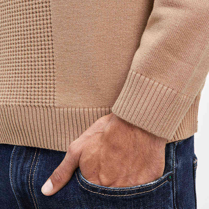 KUEGOU Autumn Winter Clothing Mens Sweater Warm Pullovers Sweaters Khaki Man Knitted Jacquard Fashion Top Plus Size YYZ-2202 211102