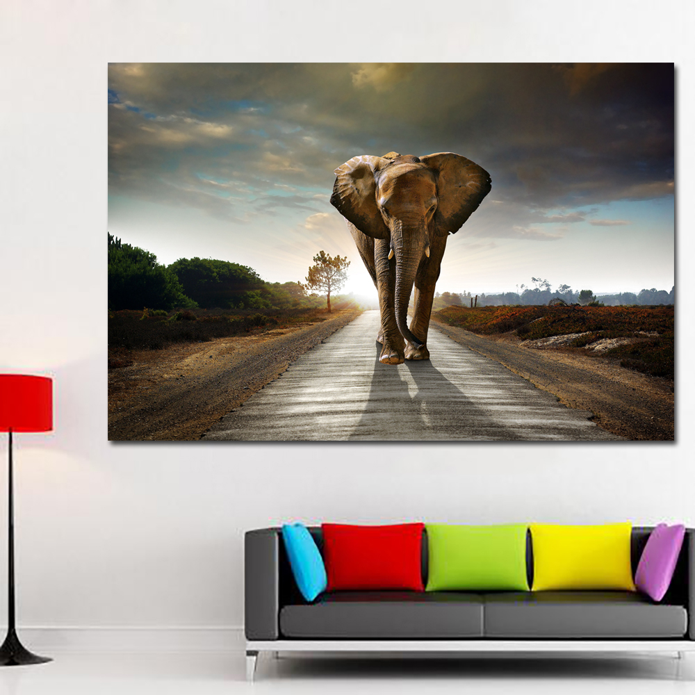 Modern Large Size Animal Poster Wall Art Canvas Painting Running Elephant Picture HD Print For Living Room Decoration