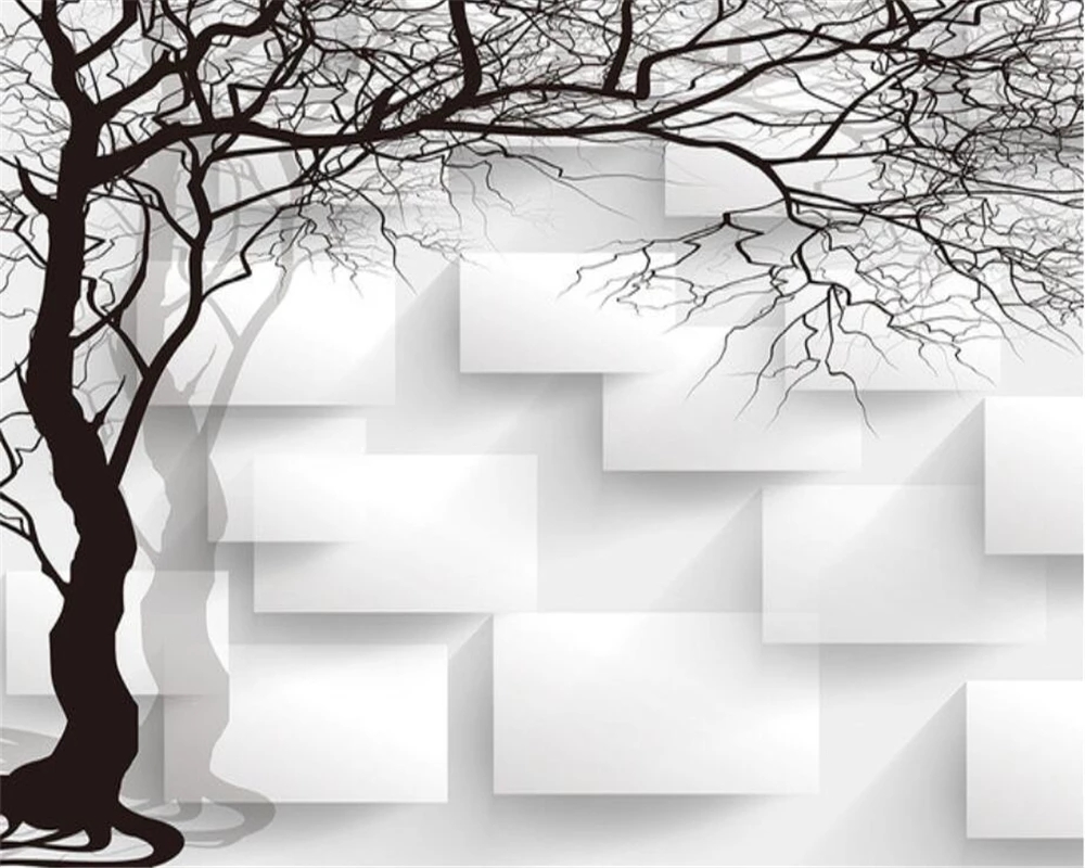 Custom Photo murals hand painted black and white 3d abstract tree box TV sofa background wallpapers Waterproof