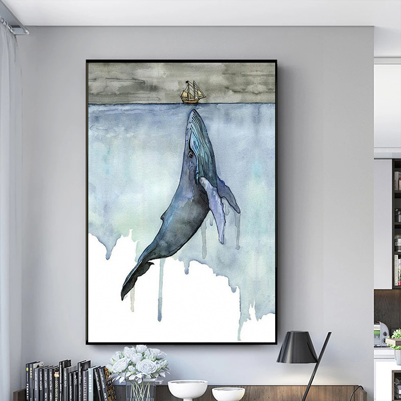 Orca Watercolor Painting Whale Seascape Wall Art Pictures Poster and Prints Painting Cuadros Artwork for living Room Home Decor