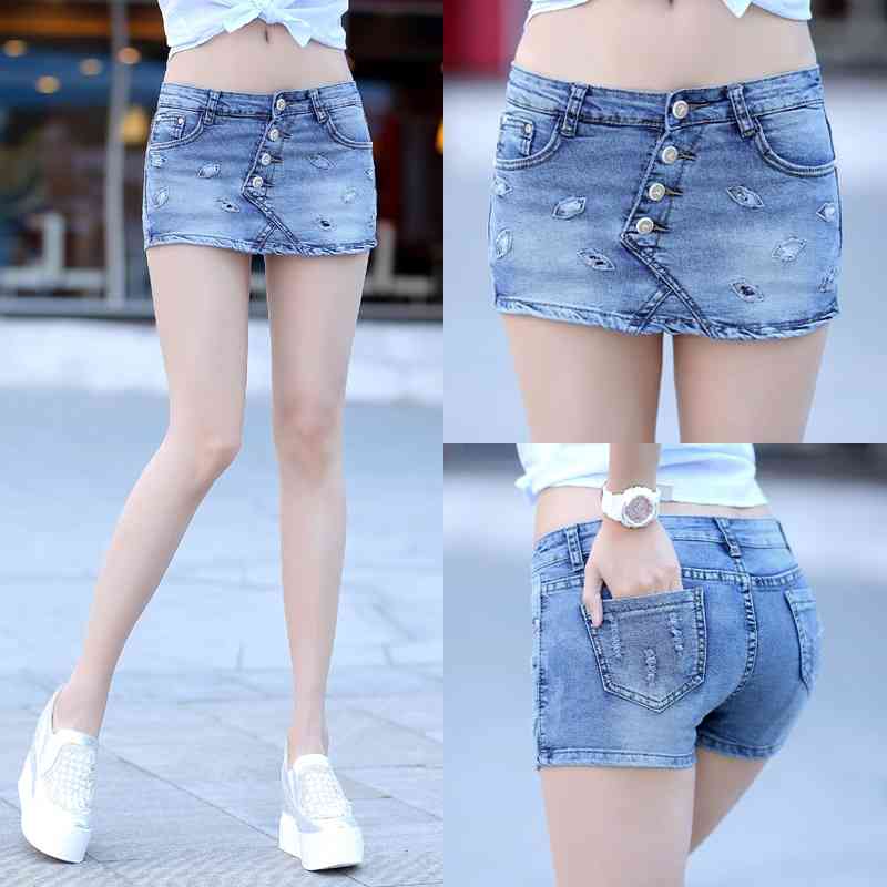 Summer Fashion Skort Shorts Denim Korean Style Plus Size S-3XL Women's Skorts Skirt Sli Sexy Woman Short Jeans Feminino 210611