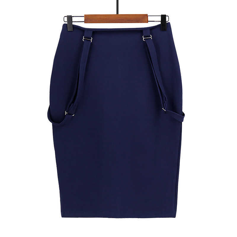 Women's Midi Pencil Skirt Summer Office Lady Bodycon Shoulder Straps High Waist Fashion Plus Size Suspender 210619