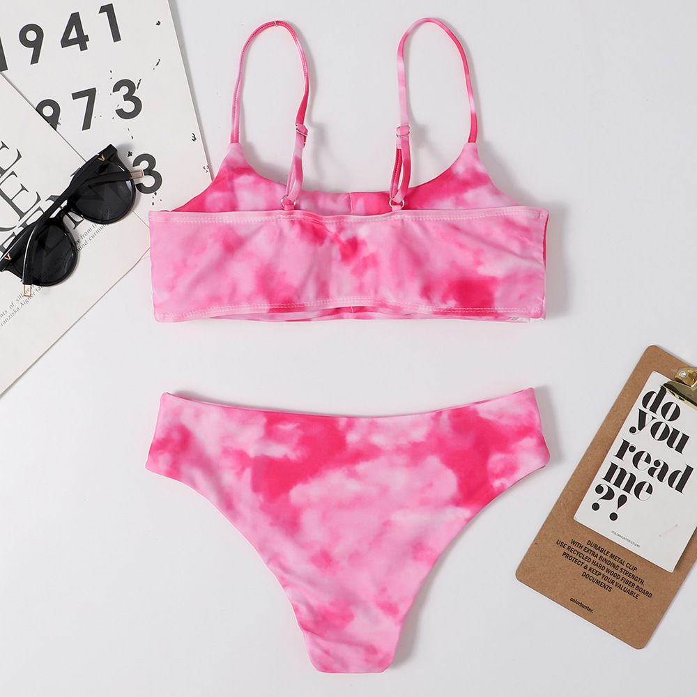 Sexy Tie Dye Pink Blue Purple Bandeau Bikini Women Swimwear Push Up Swimsuit Bathing Suit Biquinis Summer Beach Wear Female 210520