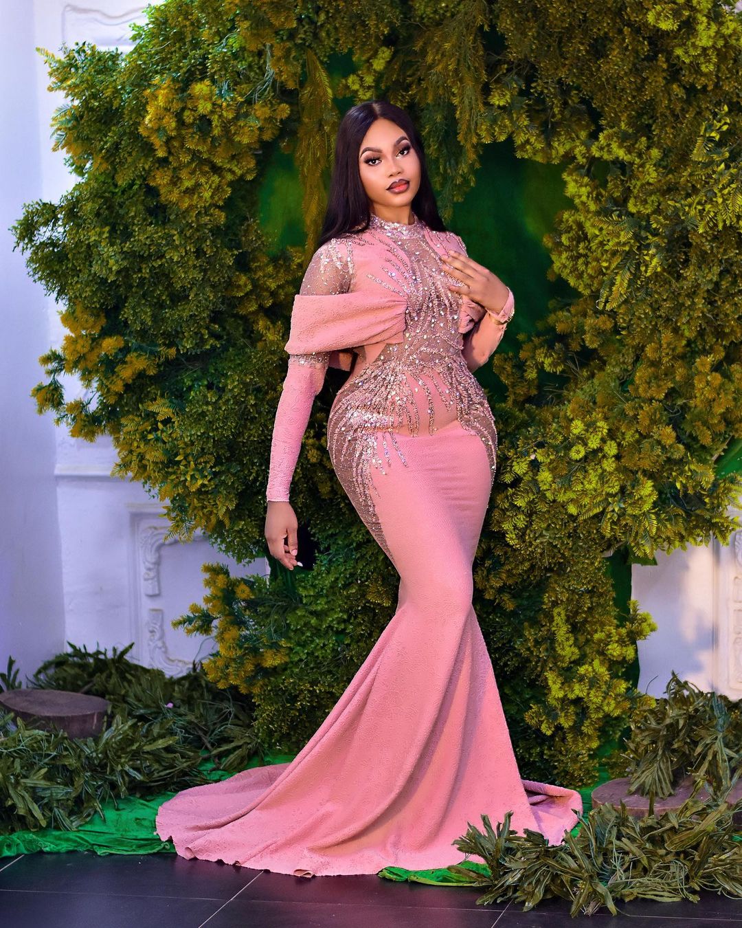 Plus Size Arabic Aso Ebi Pink Mermaid Luxurious Prom Dresses Beaded Sequins Evening Formal Party Second Reception Birthday Engagement Bridesmaid Gowns