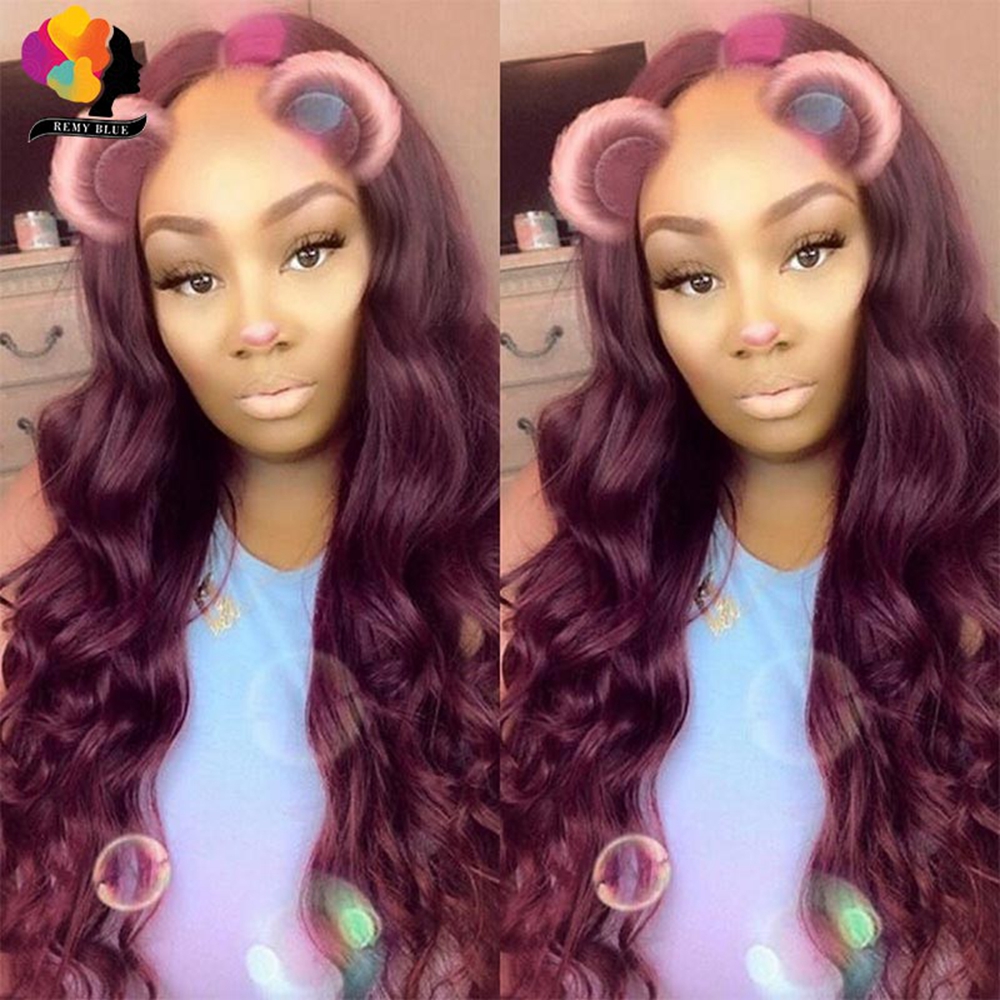 Free shipping Brazilian Long Deep Wave Full Lace Front Wigs Human Hair Heat Resistant Glueless Wine Red Synthetic Wig for Black Women