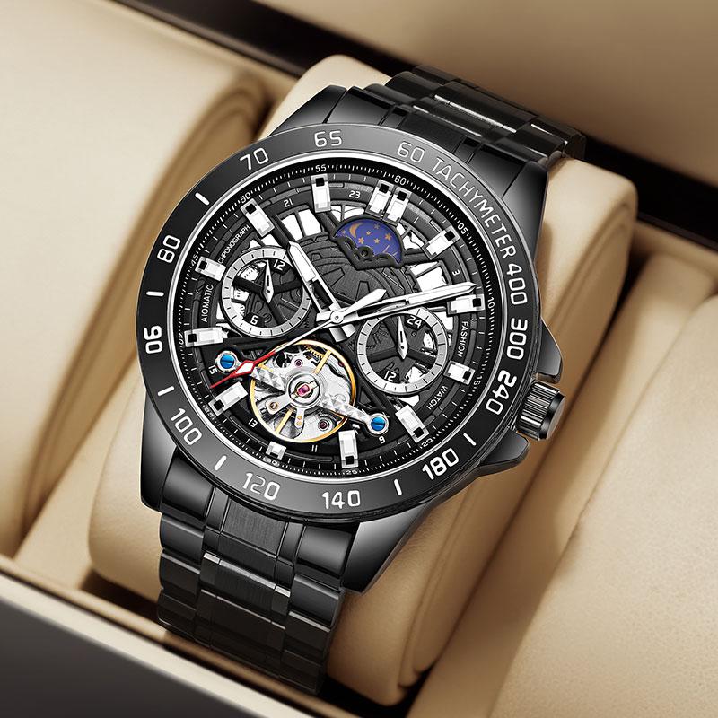 Wristwatches Men Watches Tourbillon Mechanical Watch 316L Stainless Steel Mens Automatic Moon Phase Luminous Waterproof Analog Clock, Bk wh bk steel
Wristwatches Men Watches Tourbillon Mechanical Watch 316L Stainless Steel Mens Automatic Moon Phase Luminous Waterproof Analog Clock, Bk wh bk steel