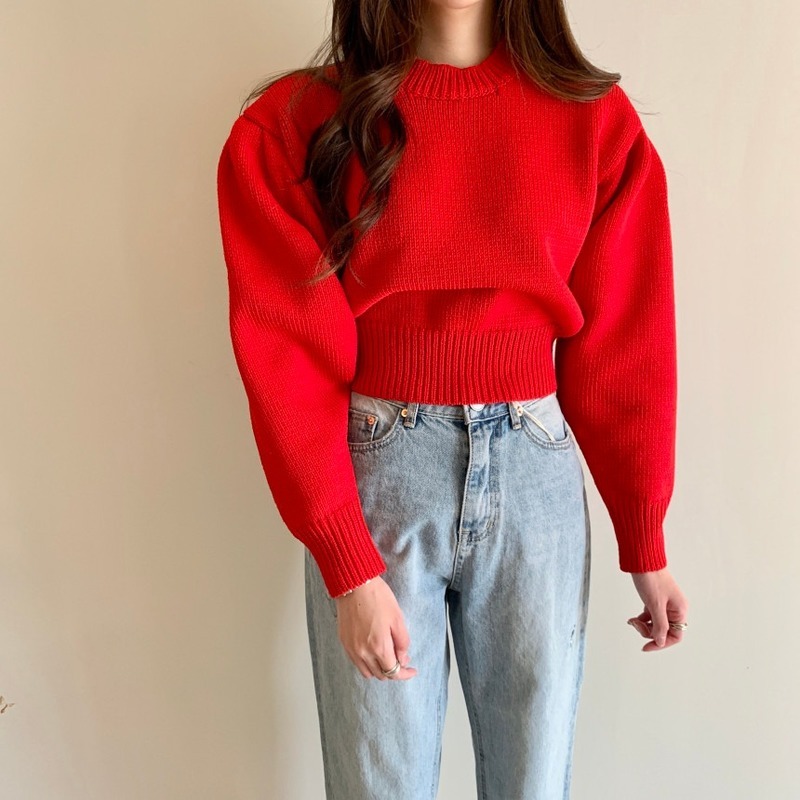 Candy Color Autumn Solid Pullovers Puff Sleeve Winter Korean Short Mujer Sueteres Elegant Sweaters Women 18480 210415