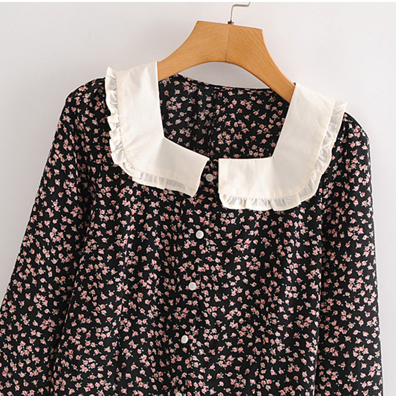 Doll Collar Floral Trumpet Sleeve Retro Fashion Chic Female Shirt Korean Harajuku Single-breasted Women's Tops 210507