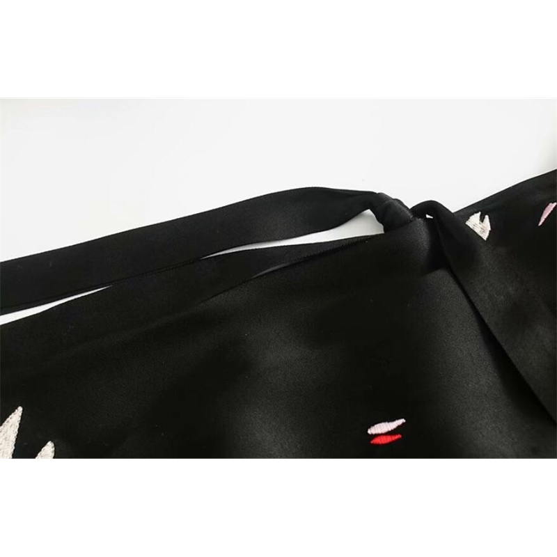 Spring Bohemian Satin Phoenix Embroidery Kimono Cardigan Women Tie Bow Sashes Long Jacket Coat Black Outerwear Holiday 210429