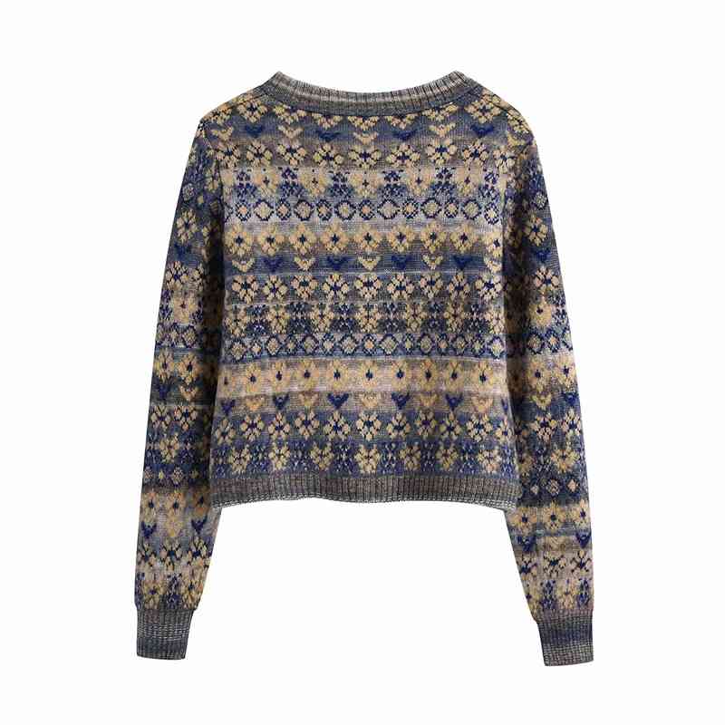 Vintage Women Floral Jacquard Sweater Fashion Ladies Knitted Short Coats Streetwear Female Chic Square Collar Cardigan 210527