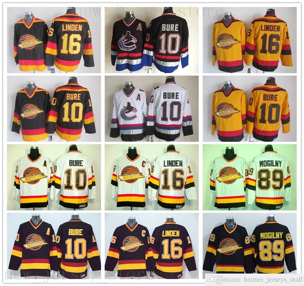 Vintage CCM Vancouver Canucks Ice Hockey 10 Pavel Bure Jersey 89 Alexander Mogilny 16 Trevor Linden Stitched Black White Yellow Jersey, As picture
Vintage CCM Vancouver Canucks Ice Hockey 10 Pavel Bure Jersey 89 Alexander Mogilny 16 Trevor Linden Stitched Black White Yellow Jersey, As picture