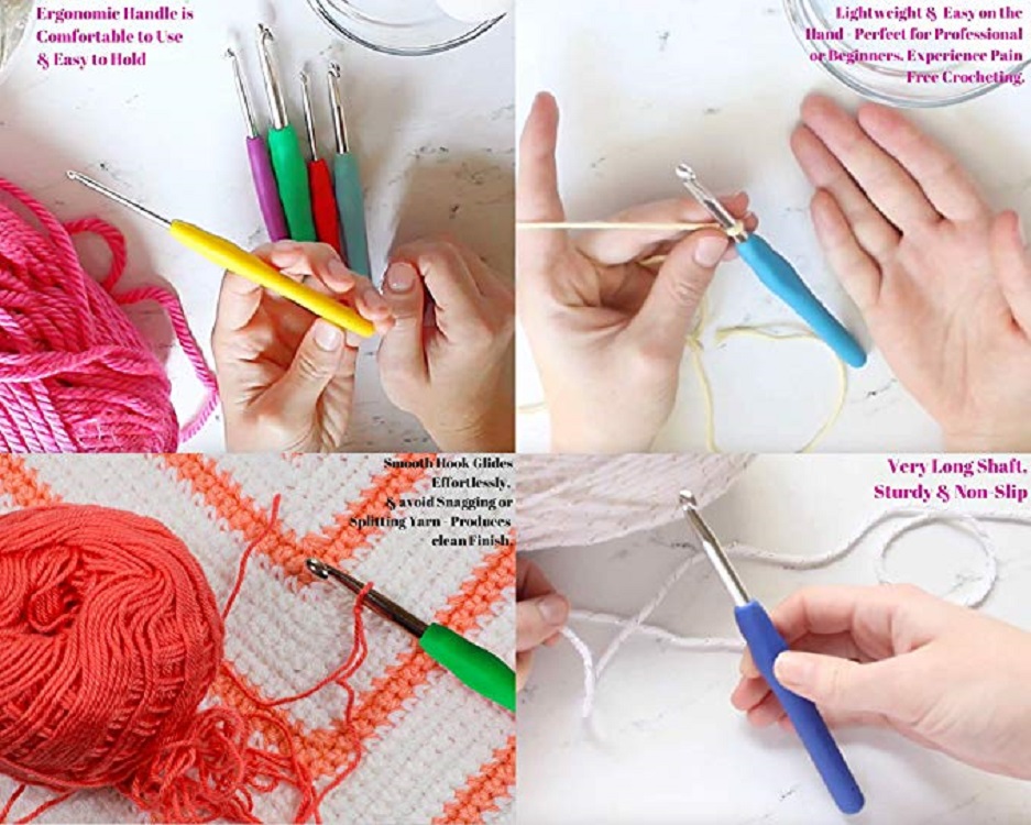 9PC/Set Color Silicone Soft Handle Metal Set DIY Knitting Needles Crochet Tool Hook Pin Free shipping
