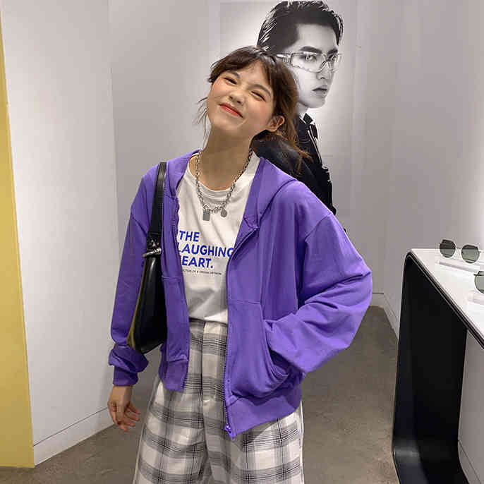 8 candy colors korean soild color Women Autumn Hoodie Coats Zipper Jacket Casual Clothing Tops Female Coat womens (F4100) 210423