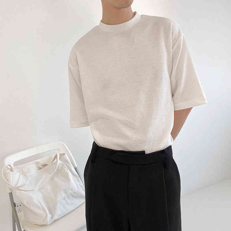 IEFB Summer Stand Collar Basic T-shirt Men's Cotton Korean Streetwear Fashion Black White Half Sleeve Tee Tops 9Y6976 210524