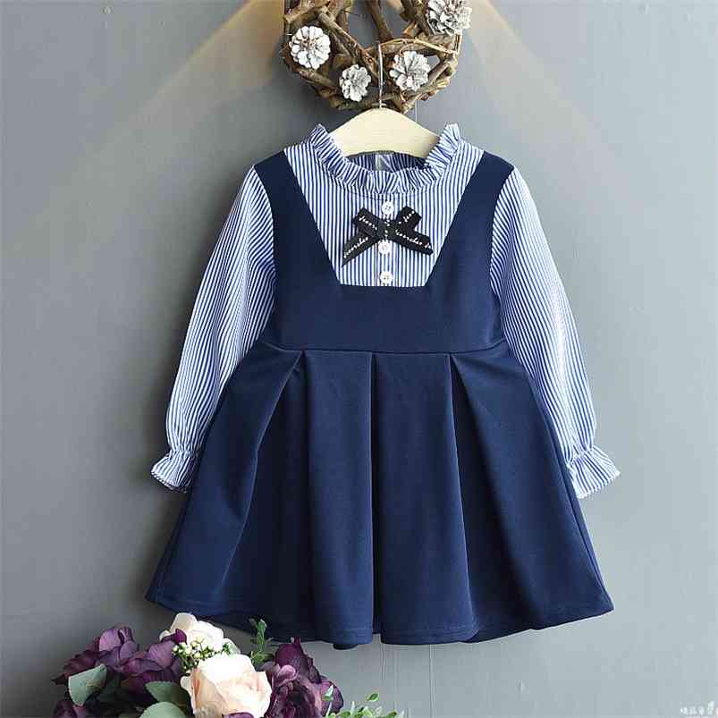 Arrivals Winter Girls Dress Casual Long Sleeve O Neck Button Bow Striped Dark Blue Cute Vestidos 2-7T 210629
Arrivals Winter Girls Dress Casual Long Sleeve O Neck Button Bow Striped Dark Blue Cute Vestidos 2-7T 210629