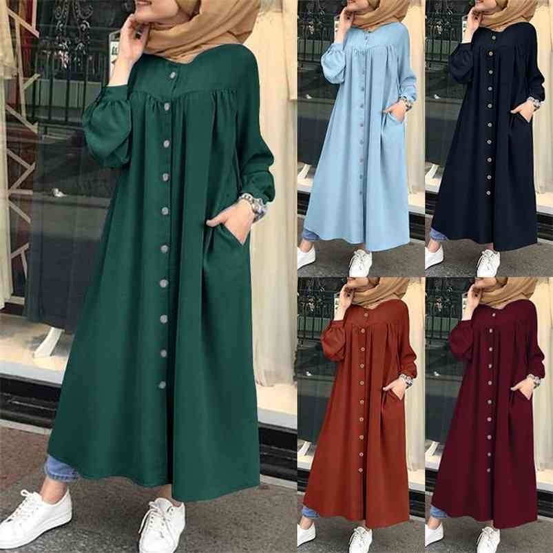Plus Size Muslim Dresses Woman Shirt Dress Long Sleeve Maxi Vestidos Female Button Robe High Wasit Solid Sundress 210701, A solid green
Plus Size Muslim Dresses Woman Shirt Dress Long Sleeve Maxi Vestidos Female Button Robe High Wasit Solid Sundress 210701, A solid green