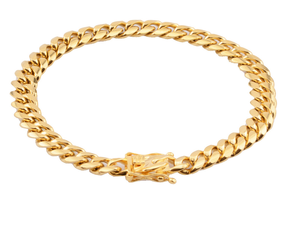 8mm10mm12mm14mm16mm18mm Mens 18K Gold Plated Stainless Steel Bracelets High Polished Miami Cuban Link Punk Curb Gold Bracelet