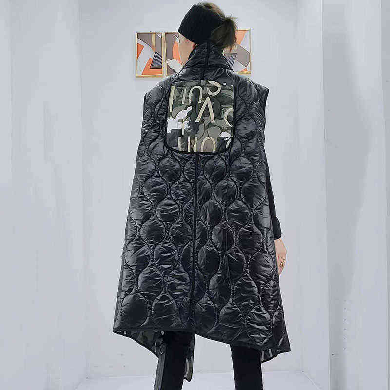XITAO Print Pattern Vest Women Fashion Pocket Goddess Fan Single Breast Autumn Letter Sleeveless Minority GWJ1269 211120