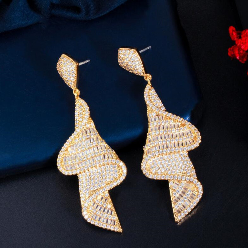 Sparkling Dangle Earrings: Princess Cut Topaz & Cubic Zirconia in Sterling Sier Free shipping