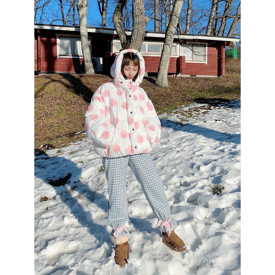 Japanese Harajuku Wadded Jackets Cartoon Print Kawaii Cute Female Hooded Sweet Padded Coat Fashion Outwear Tops 210422