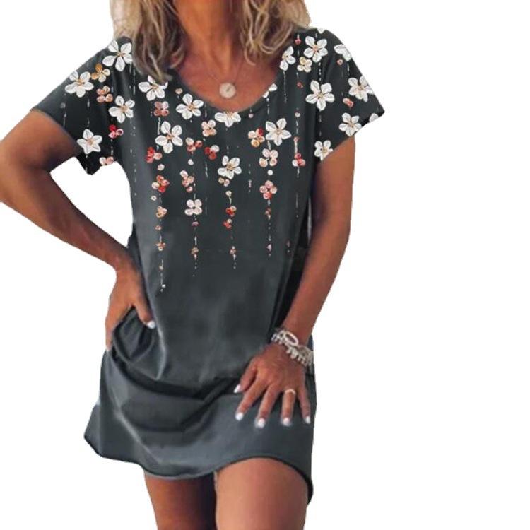 Fashion Printed Round Neck Loose Casual Short Sleeve Dress Two Piece