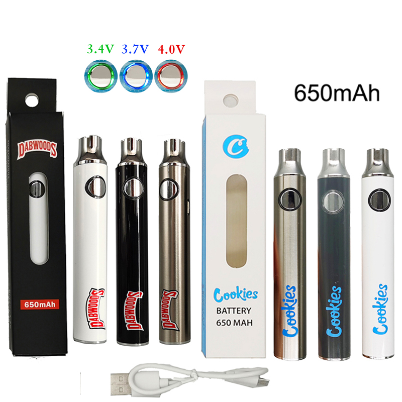 Cookies Dabwoods Vape Cartridges Battery 650mAh 510 Thread White Black Silver Preheating Vapes Pen Battries Adjustable Voltage with USB Charger and Packaging
Cookies Dabwoods Vape Cartridges Battery 650mAh 510 Thread White Black Silver Preheating Vapes Pen Battries Adjustable Voltage with USB Charger and Packaging