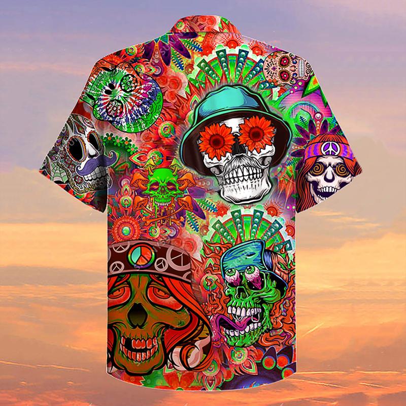 Men's Summer Loose Casual Hawaiian Vacation Beach Shirt Printed Tee Top Button M-5XL Shirts